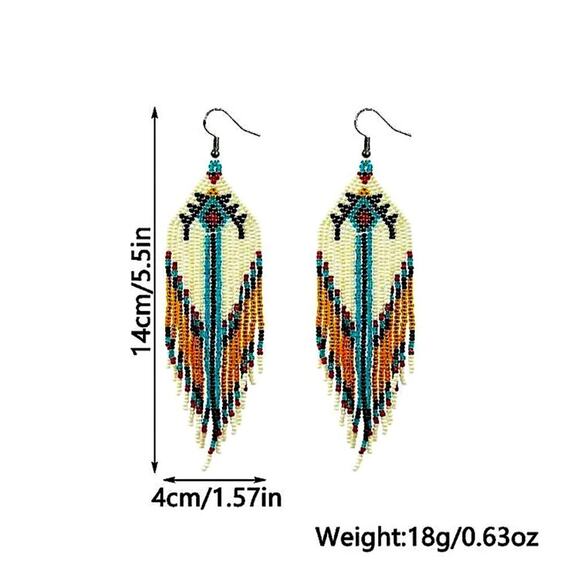 Handmade Beaded Boho Dangle Earrings Tribal Native - Picture 8 of 8